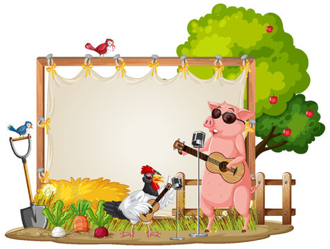 Empty banner template with farm animals