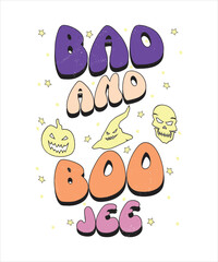 Groovy style Halloween typography t-shirt design, vintage typography t-shirt design, retro Halloween t-shirt design, groovy t-shirt design.