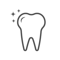 Vector tooth icon tooth logo black isolated on white. Dental logo Template vector illustration. Tooth logo line with twinkle stars