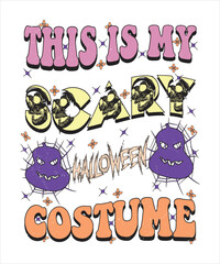 Groovy style Halloween typography t-shirt design, vintage typography t-shirt design, retro Halloween t-shirt design, groovy t-shirt design.