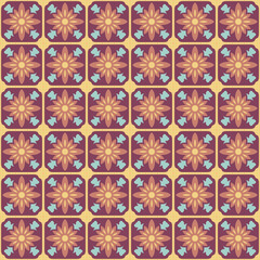 Illustration of tiles textured pattern, flower seamless pattern