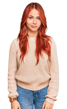 Young redhead woman wearing casual winter sweater looking sleepy and tired, exhausted for fatigue and hangover, lazy eyes in the morning.
