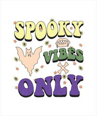 Groovy style Halloween typography t-shirt design, vintage typography t-shirt design, retro Halloween t-shirt design, groovy t-shirt design.