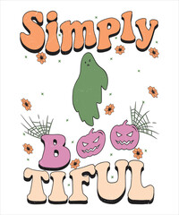 Groovy style Halloween typography t-shirt design, vintage typography t-shirt design, retro Halloween t-shirt design, groovy t-shirt design.