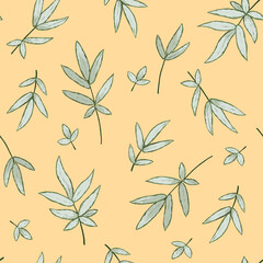 Seamless pattern Houseplant in a pot with white-green leaves hand-drawn in a flat style