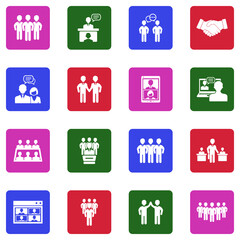 Business Partnership Icons. White Flat Design In Square. Vector Illustration.