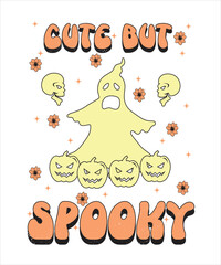 Groovy style Halloween typography t-shirt design, vintage typography t-shirt design, retro Halloween t-shirt design, groovy t-shirt design.