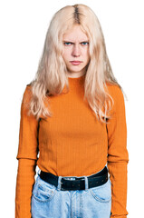 Young caucasian woman wearing casual clothes skeptic and nervous, frowning upset because of problem. negative person.