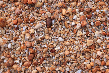 Small brown rocks on the river bank