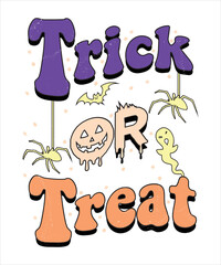 Groovy style Halloween typography t-shirt design, vintage typography t-shirt design, retro Halloween t-shirt design, groovy t-shirt design.