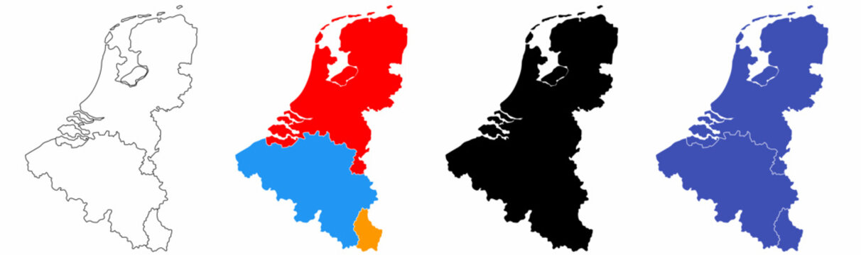 benelux map set isolated on white background.netherlands Luxembourg Belgium map