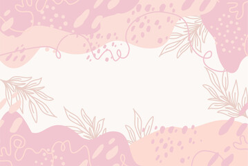 NATURE ABSTRACT HAND DRAWN MINIMAL BACKGROUND WITH PASTEL COLOR LEAVES