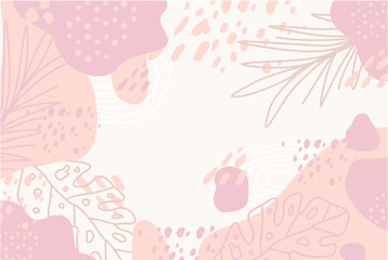 NATURE ABSTRACT HAND DRAWN MINIMAL BACKGROUND WITH PASTEL COLOR LEAVES