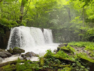 水しぶきをあげる銚子の滝　青森県の奥入瀬渓流