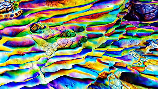 AI generated NFT crypto art of rainbow landscapes. Psychedelics digital image manipulation of an artificial intelligence.Cyberart travel into the mind concept.