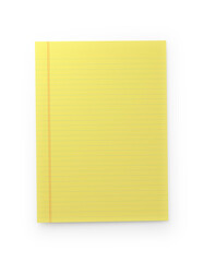 Realistic Yellow 3D Lined Notebook Isolated with Clipping Path