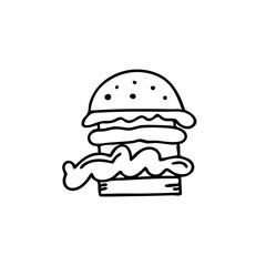 Hamburger line hand drawn sketch icon. Burger cartoon icon in doodle style.