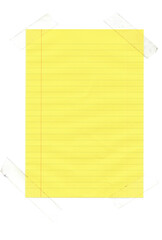 Yellow Lined Notebook Attached with Scotch Tape on White