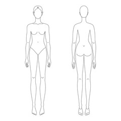 Female line drawing croqui for flat fashion sketches and cads. Vector mannequin design. 