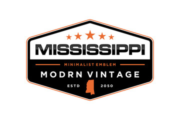 Obraz premium Mississippi emblem logo design badge style outine map icon symbol hexagon shape