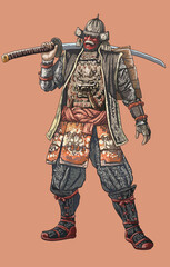 Drawing kensei warior armor,kensei warior.japanese, art.illustration, vector