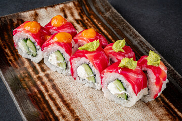 sushi on the dark backgroun