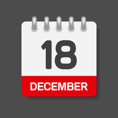 Icon day date 18 December, template calendar page