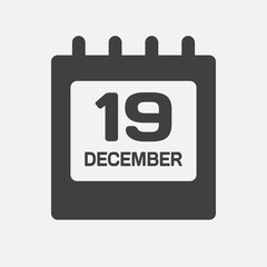 Icon day date 19 December, template calendar page