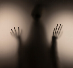 Shadow blur of horror skeleton. Halloween background.