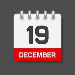 Icon day date 19 December, template calendar page