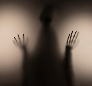 Shadow blur of horror skeleton. Halloween background.