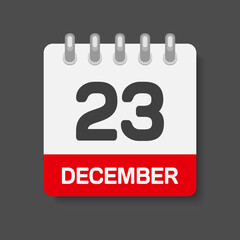 Icon day date 23 December, template calendar page