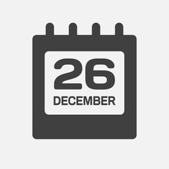 Icon day date 26 December, template calendar page