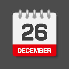 Icon day date 26 December, template calendar page