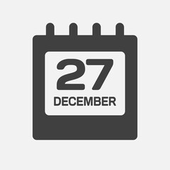 Icon day date 27 December, template calendar page