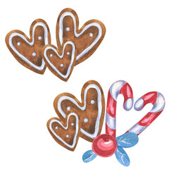Watercolor illustration. gingerbread with icing. Christmas sweetness.