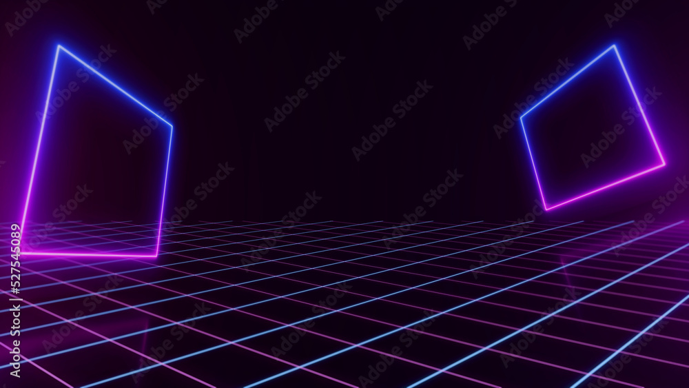 Poster retro style sci-fi synthwave backround. futuristic perspective grid landscape. digital cyber surface