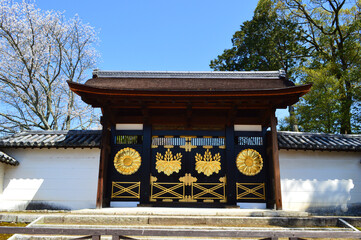 4月快晴の午後に歩く京都市醍醐寺の国宝三宝院唐門