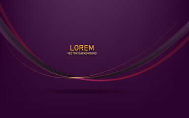 golden line and curve shape elements on purple luxury background with light effect decoration