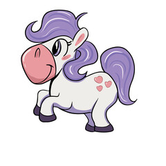 Vector children's drawing, hand-drawn on a white isolated background, funny unicorn for banners, postcards, stickers