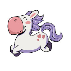 Vector children's drawing, hand-drawn on a white isolated background, funny unicorn for banners, postcards, stickers