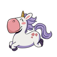 Vector children's drawing, hand-drawn on a white isolated background, funny unicorn for banners, postcards, stickers