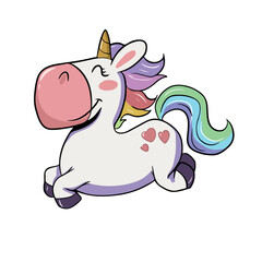 Vector children's drawing, hand-drawn on a white isolated background, funny unicorn for banners, postcards, stickers