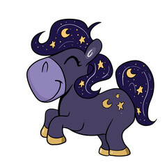 Vector children's drawing, hand-drawn on a white isolated background, funny unicorn for banners, postcards, stickers