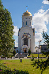 Fototapeta na wymiar Temple of George the Victorious on Poklonnaya Hill. Moscow, Russia