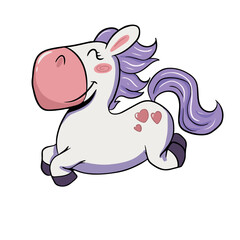 Vector children's drawing, hand-drawn on a white isolated background, funny unicorn for banners, postcards, stickers