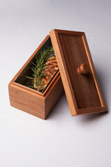 Roasted chicken breast in wooden box