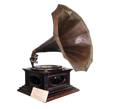Vintage gramophone isolate for design - retro technology.