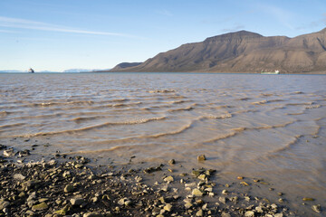 landscape view of the sea in the coast of Svalbard in the arctic ocean
