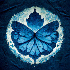Blue cyanotype butterfly as mandala background design